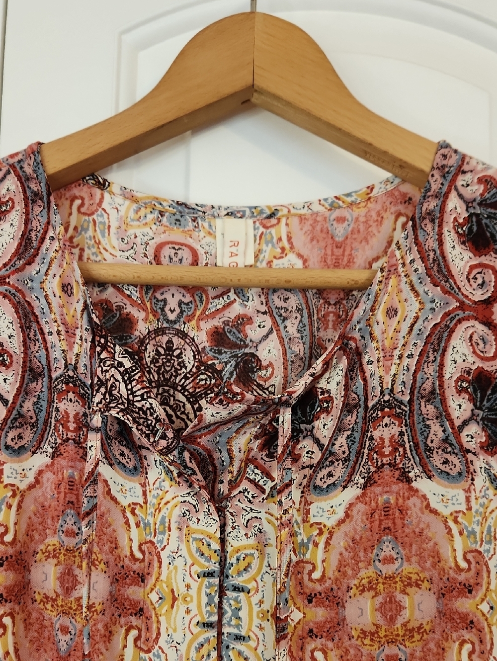Anthropologie Ragu Paisley Print Pink Motif Tiered Maxi Dress Tassels Size M - Picture 7 of 16